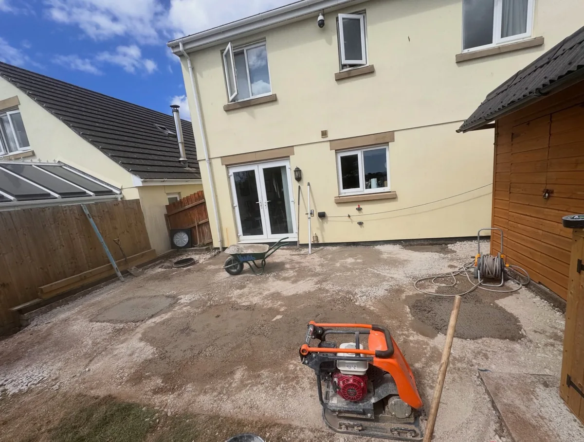 Sandstone patio, Helston, before HW Contractors started work